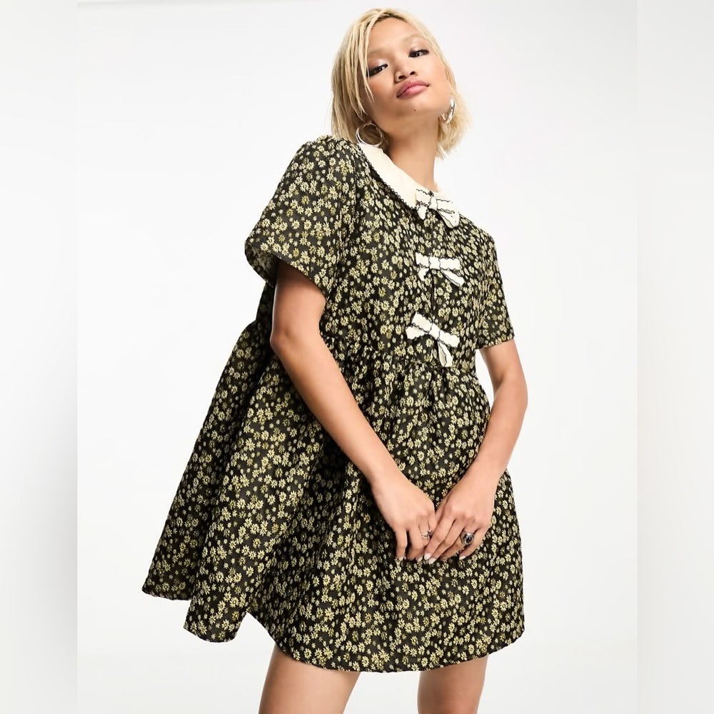 🆕Sister Jane ‘Star Bloom’ Floral Jacquard Mini Dress W Cream Bows - Picture 1 of 7